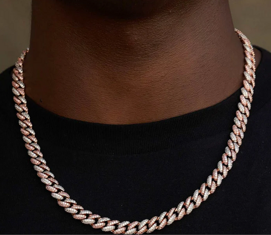 Diamond Cuban Chain in Rose/White Gold - 8.5mm